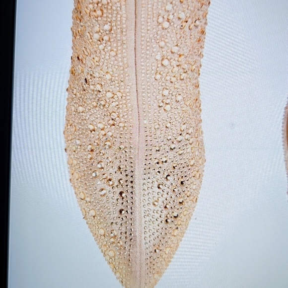 NIB TOP MODA SHOES Brazil Pointy Toe Boot Side Zip Rose Gold Glitter 3.5" Heel 7 - Picture 9 of 12